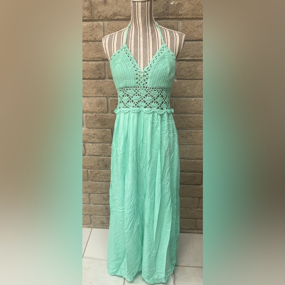 Women’s Beach Crochet Backless Bohemian Halter Maxi Long Dress.